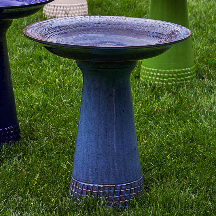 Tattersall Glazed Birdbath, French Blue