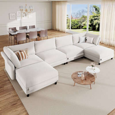 Canapé modulaire en U de 159 po avec méridienne et repose-pieds Modechai