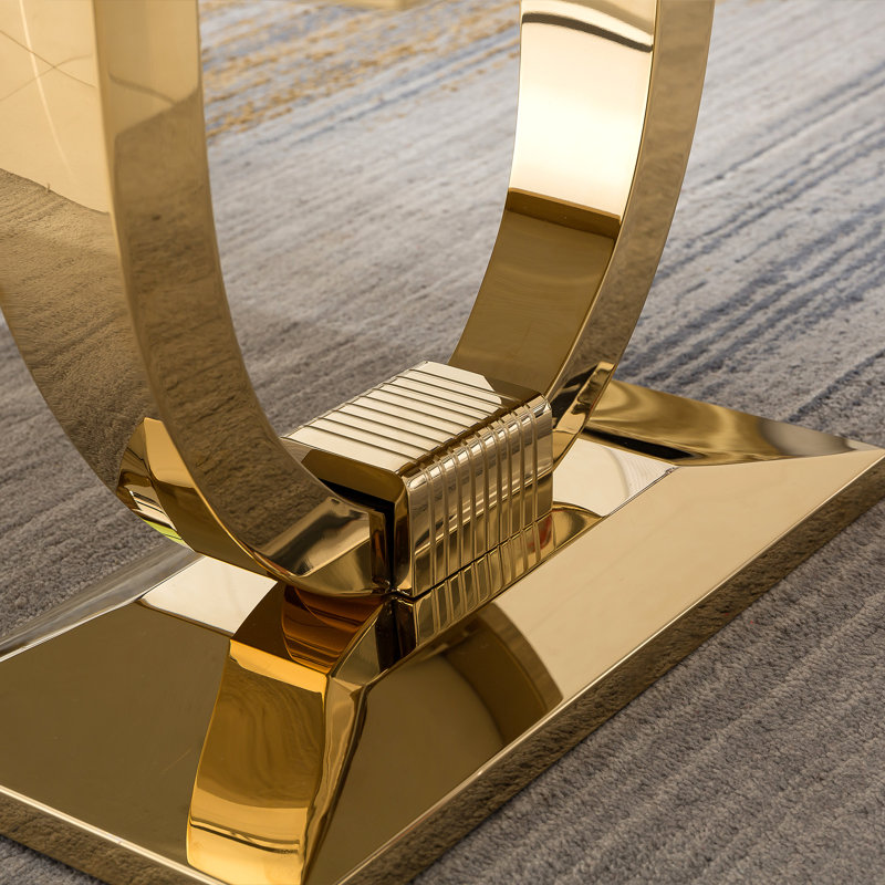 Rectangle Marble Coffee Table With Stainless Steel Base, White, Gold