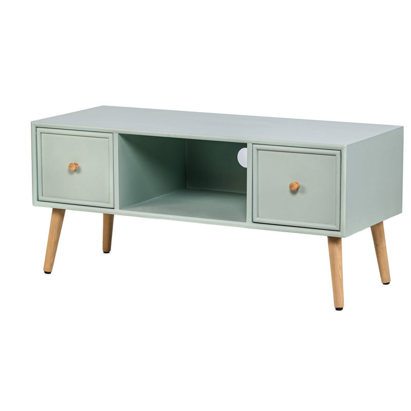 Meuble télé avec 2 tiroirs Vierra en bois vert menthe