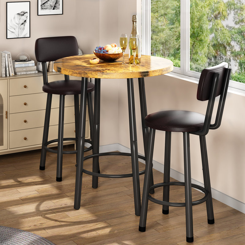 Ensemble de table de salle à manger 3 pièces, ensemble de table de bar avec table à faux comptoir en marbre et 2 tabourets, ensemble de table de bar et chaises peu encombrantes