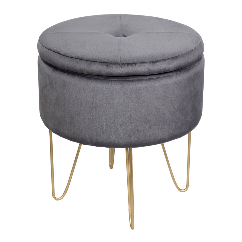 Columbia 41cm Wide Round Solid Colour Pouffe Ottoman with Storage, Gold, Dark Grey