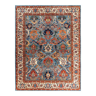 Tapis unique noué à la main Serapi - bleu clair, 9 pi 1 po x 11 pi 8 po Serapi