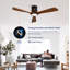 Ventilateur de plafond réversible à 6 vitesses à moteur à courant continu inspiré d'une hélice avec ensemble d'éclairage, noir mat et bois naturel-130156584
