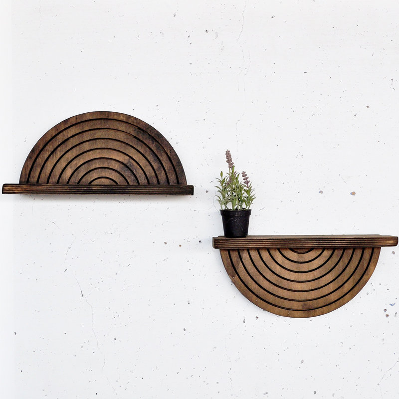 Decorative Wooden Wall Shelf (2 Pieces), Rustic Brown Plywood, 12.2 x 6.3 x 3.5 inches | 100% Durable Plywood, Geometric Design | Perfect for Home Décor, Displaying Plants & Personal Items, Modern Novelty Style