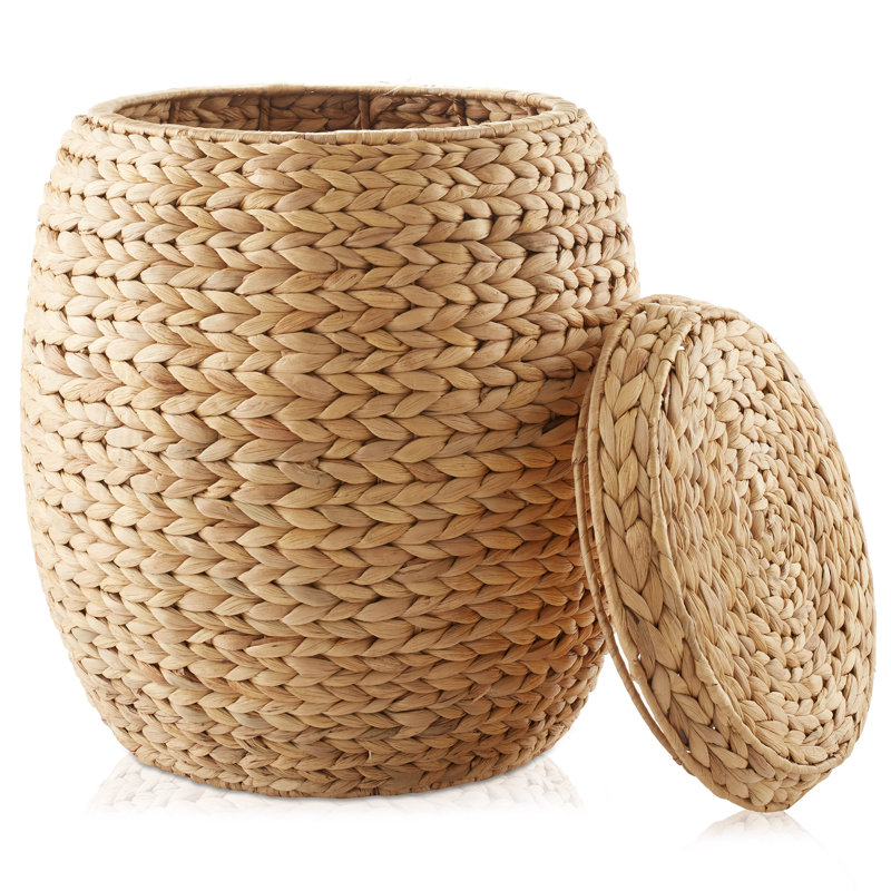 Panier de rangement rond en jacinthe d'eau avec panier, Naturel
