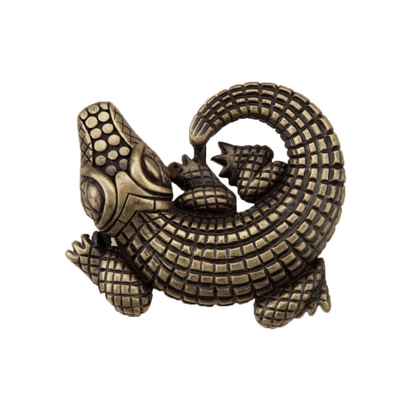 Antique Brass Alligator Novelty Cabinet Knob with Mounting Hardware