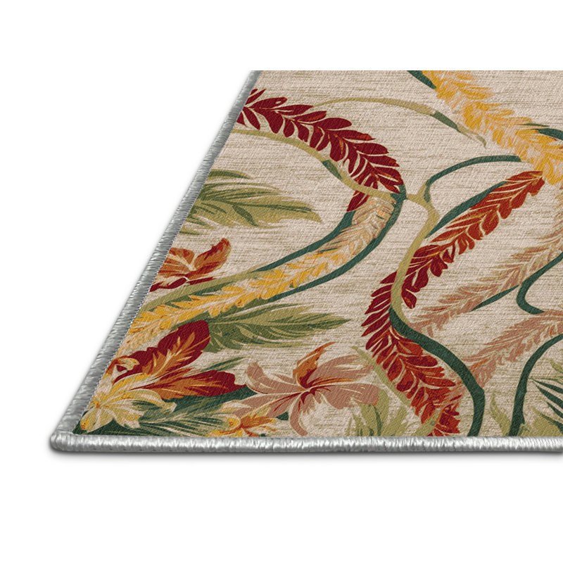 Washable Flowing Leis Hawaiian Area Rug, Rectangle 7' x 9'