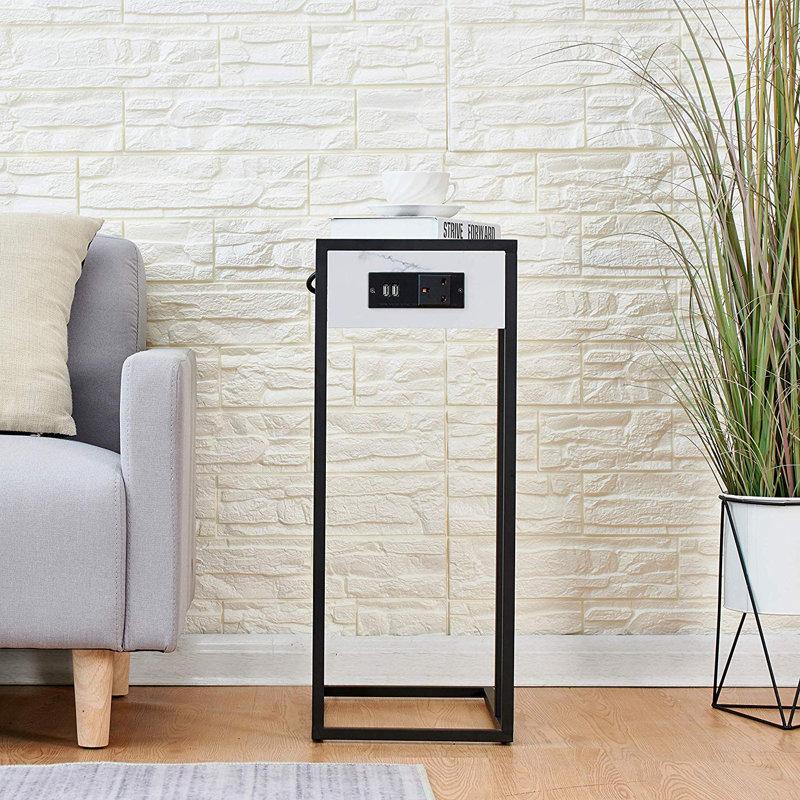 Delarosa Frame End Table with Built-In Outlets, Black Frame