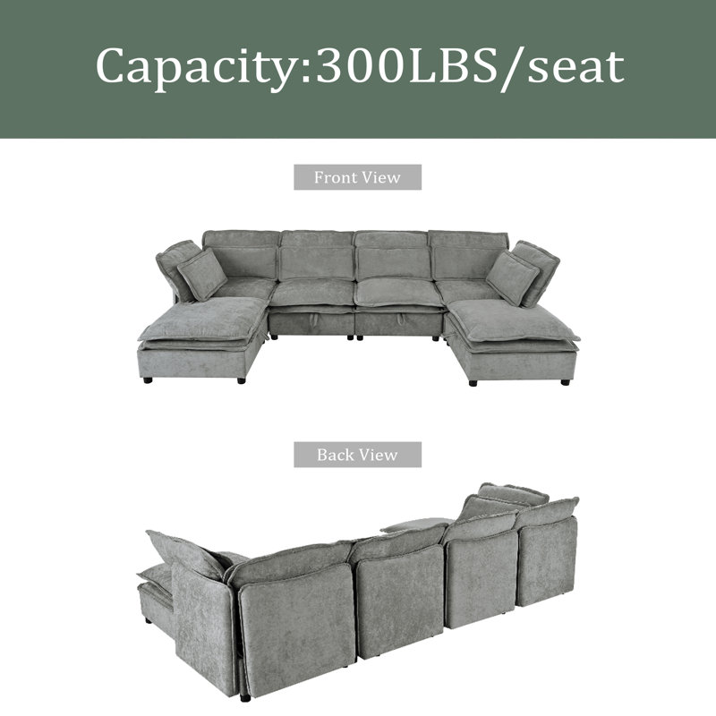 Grand canapé modulaire double en forme de U à double couche, libérable 6 places combinables avec fonction de rangement, convertible en canapé-lit, parfait pour les salons, les bureaux et les appartements