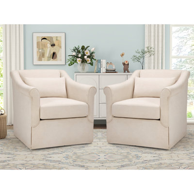 30" Wide Contemporary 360° Swivel Arm Accent Chair With Lumbar Pillow