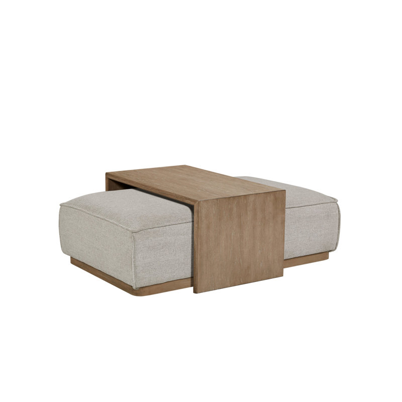 Table et ensemble de plateau rembourré gris, plateau en placage de chêne, tissu, base, profondeur de 47 pouces, largeur de 28,5 po, hauteur de 14 po,