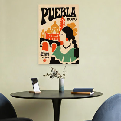 «Retro Puebla Mexico Travel», impression d'art rétro de l'architecture traditionnelle de la ville rétro