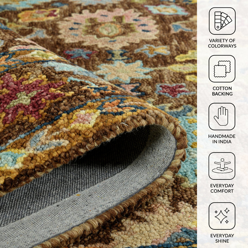 Dharmendera Traditional Brown Hand-Hooked Area Rug, Rectangle 2' x 3'