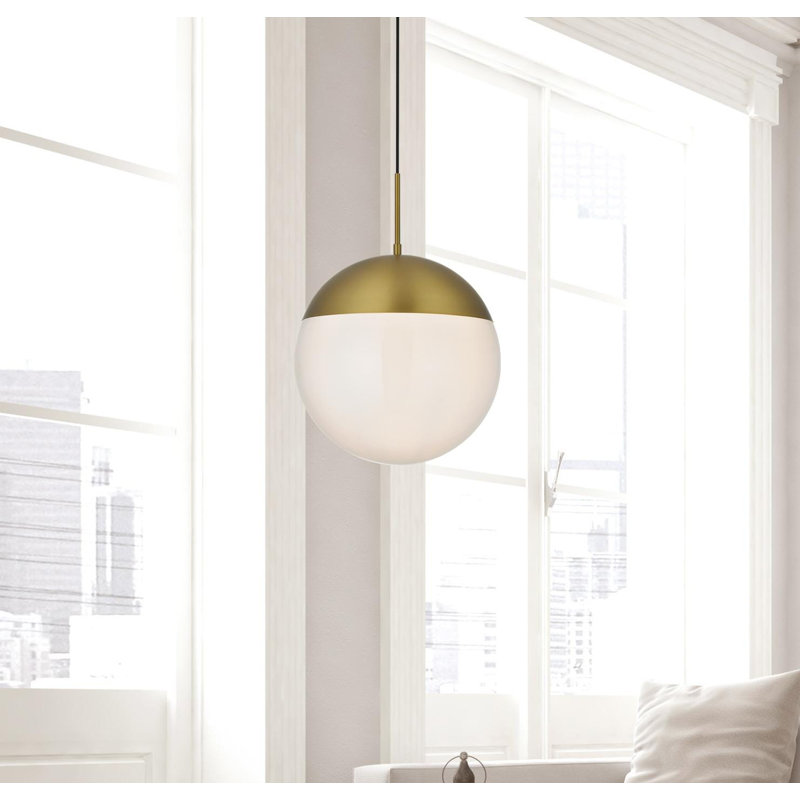 Luminaire suspendu simple à intensité variable 1 lumière Yearby Yearby, Blanc givré, H 70 po x l 14 po x P 14 po, Doré