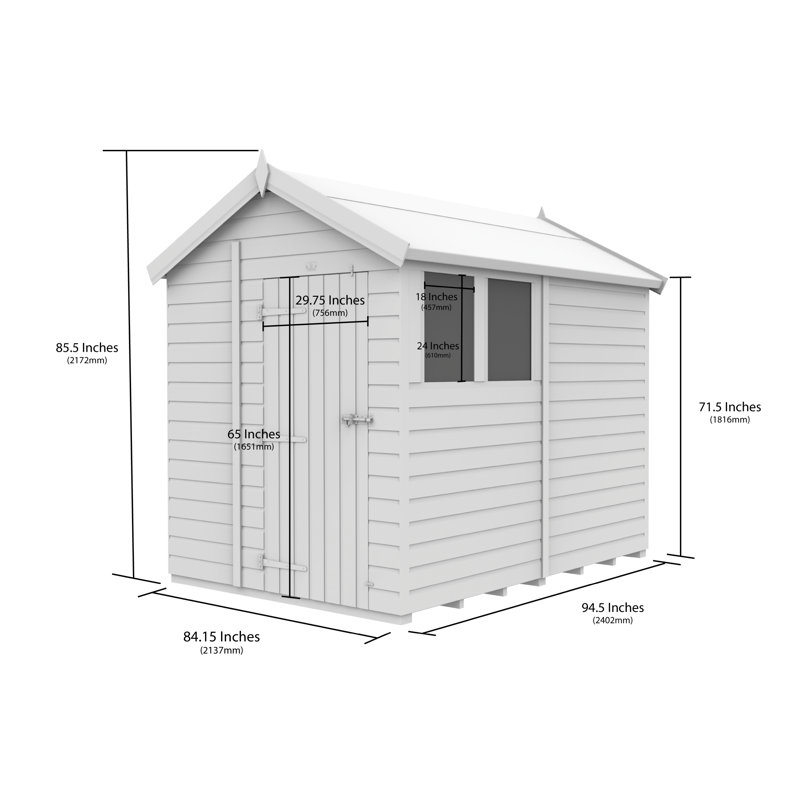 Total Sheds 7ft x 8ft Security Apex Shed - Heavy-Duty Hasp Staple Anti-Tamper - Pressure Treated Timber - UK Manufactured