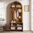 70.87" Hall Tree with Shoe Storage Bench, Arched Coat Rack with 4 Hooks & 4 Shoe Cubbies, for Mudroom, Entryway, Rustic Brown-1074387899