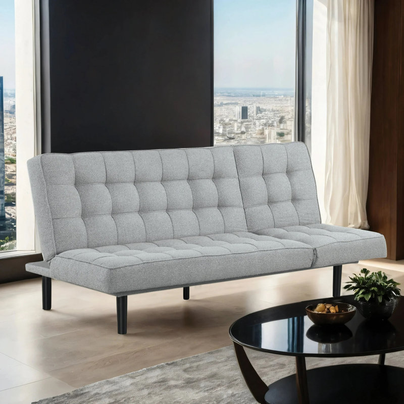 81" W Contemporary Futon Sofa, Light Gray, Light Gray