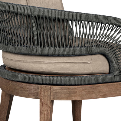 Ensemble de salle à manger d'extérieur Orbit 5 pièces avec coussins gris taupe en bois d'eucalyptus vieilli, coloris - Coussins en cours de fabrication
