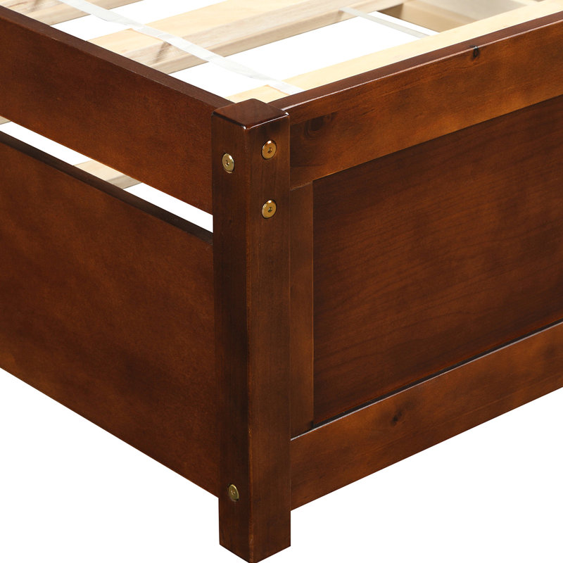 Lit plateforme simple en noyer avec lit gigogne escamotable