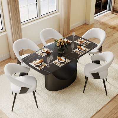 Modern Rectangular Sintered Stone Dining Table with Pedestal Base