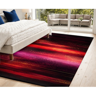 Tapis lavable en machine à motif abstrait d'éclaboussures d'encre avec envers antidérapant, tapis de sol à dégradé rouge et violet audacieux, décoration intérieure confortable pour salon, chambre, salle à manger, couloir, bureau, dortoir