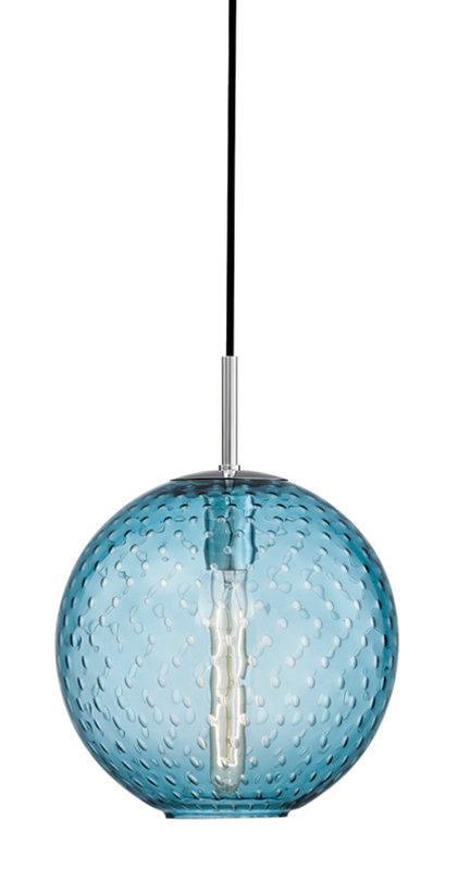 Rousseau 1 Light Pendant, 7.75" H X 6" W X 6" D, Blue, Polished Chrome