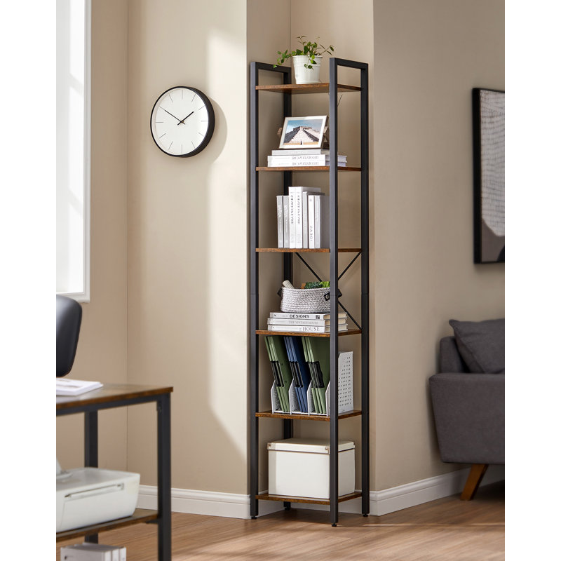 Lakesha Etagere Bookcase, Rustic Brown/Black, (6 Shelves) 187.5cm H x 40cm W x 30cm D