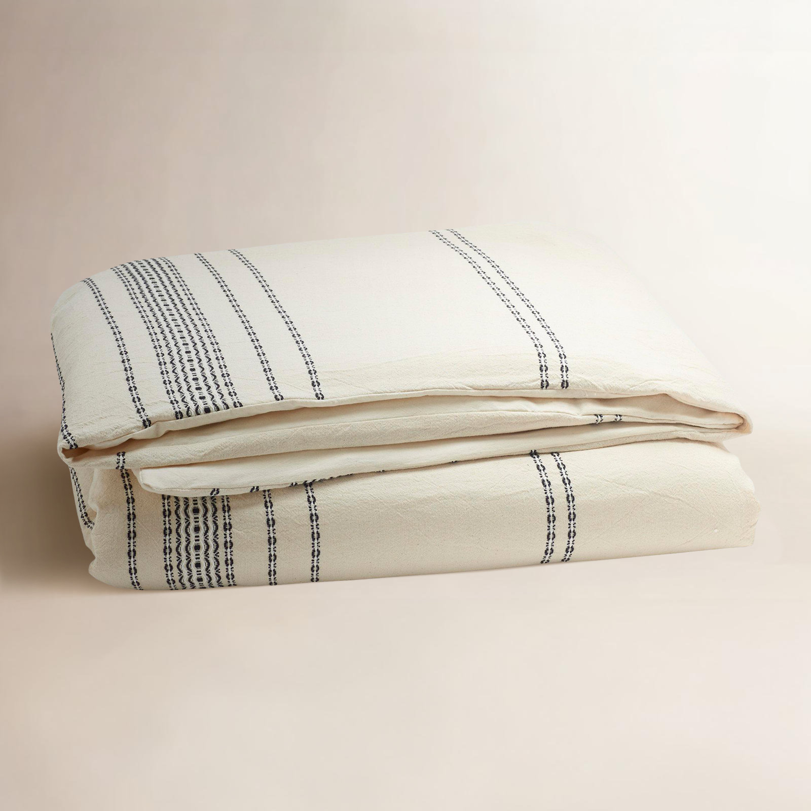 Rippled Stripe Organic Cotton Duvet Cover Set, Ivory/Black, King/Cal King Duvet Cover