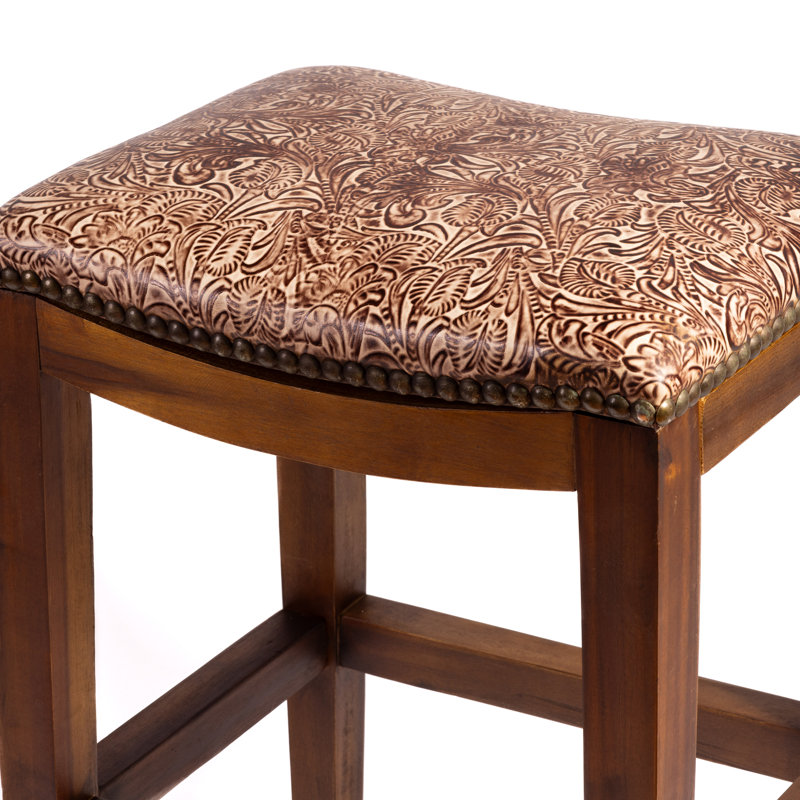 Genson Bar Stool, Counter Stool (26" Seat Height), Saddle Floral Ivory