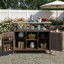 Îlot de cuisine extérieur, chariot à roulettes et armoire de rangement, table de barbecue d'extérieur en bois massif avec plateau en acier inoxydable, support à épices, support à serviettes pour la maison