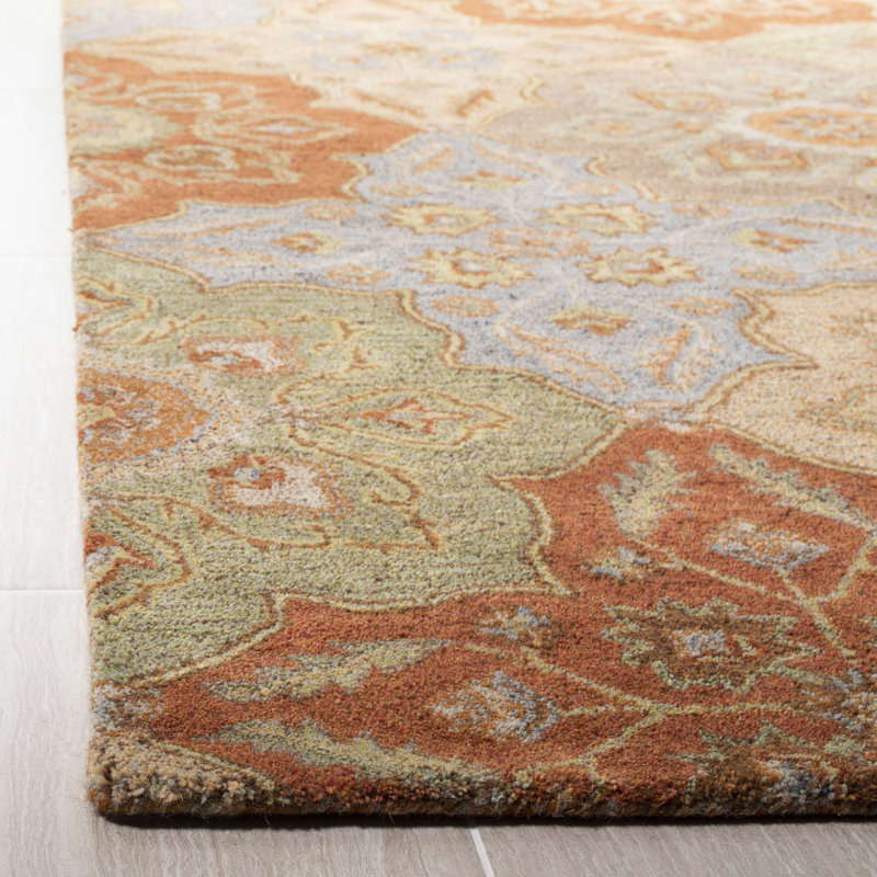 Cranmore Hand Tufted Wool/Cotton Floral Rug in Gray/Beige/Orange, Square 6'