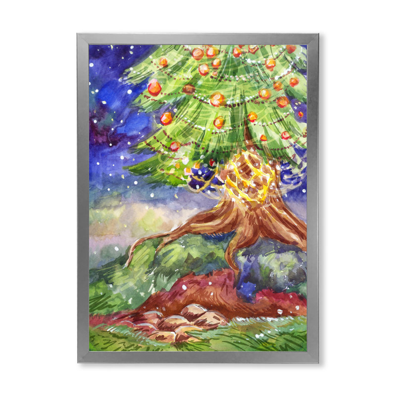 Garland Tree Outdoor - Farmhouse, reproduction d'art sur toile, H 20 po x l 12 po x P 1 po, Cadre photo argenté