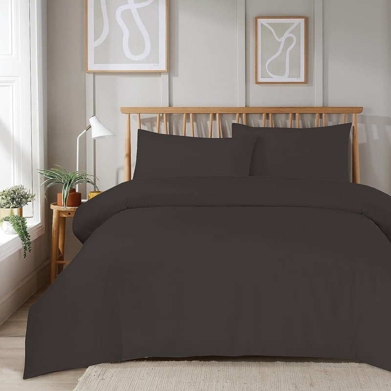Polyester No Pattern Duvet Cover Set with Pillowcases, Single Duvet Cover Set + 2 Pillowcases, Grey