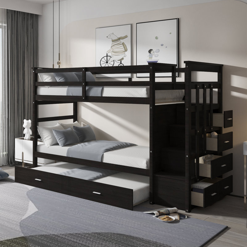 Faheema Twin Over Twin Standard Bunk Bed with Trundle by Harriet Bee, Espresso