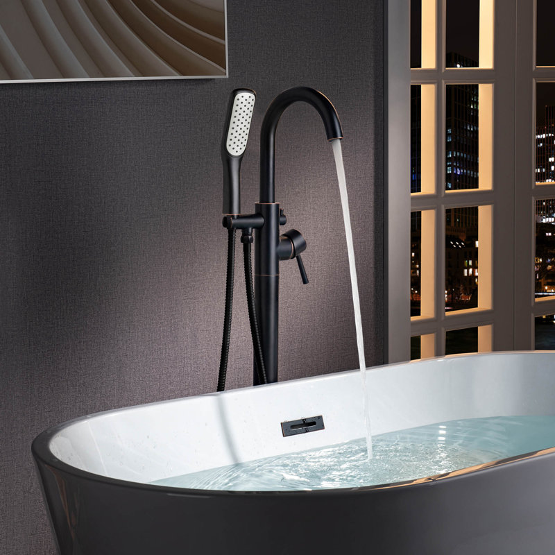 Robinet de baignoire autoportant monocommande à fixation au sol, Bronze huilé