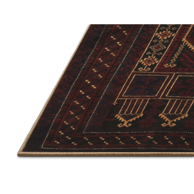 Tapis traditionnel rouge / noir, Rectangle 5 pi x 7 pi