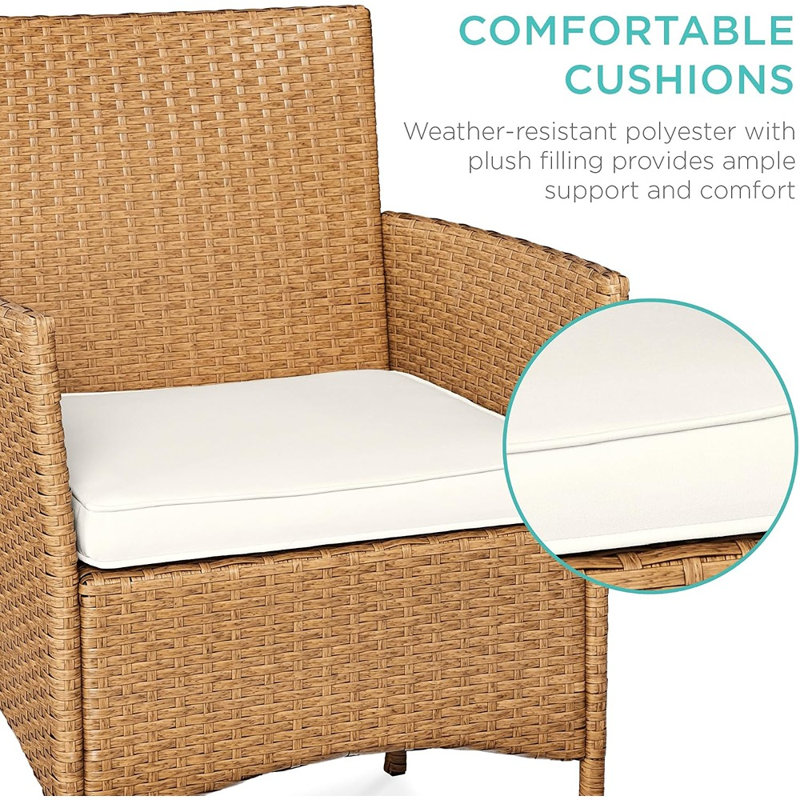 Ensemble bistro extérieur 3 pièces en résine tressée, chaises de patio peu encombrantes avec table d'appoint, naturel/ivoire