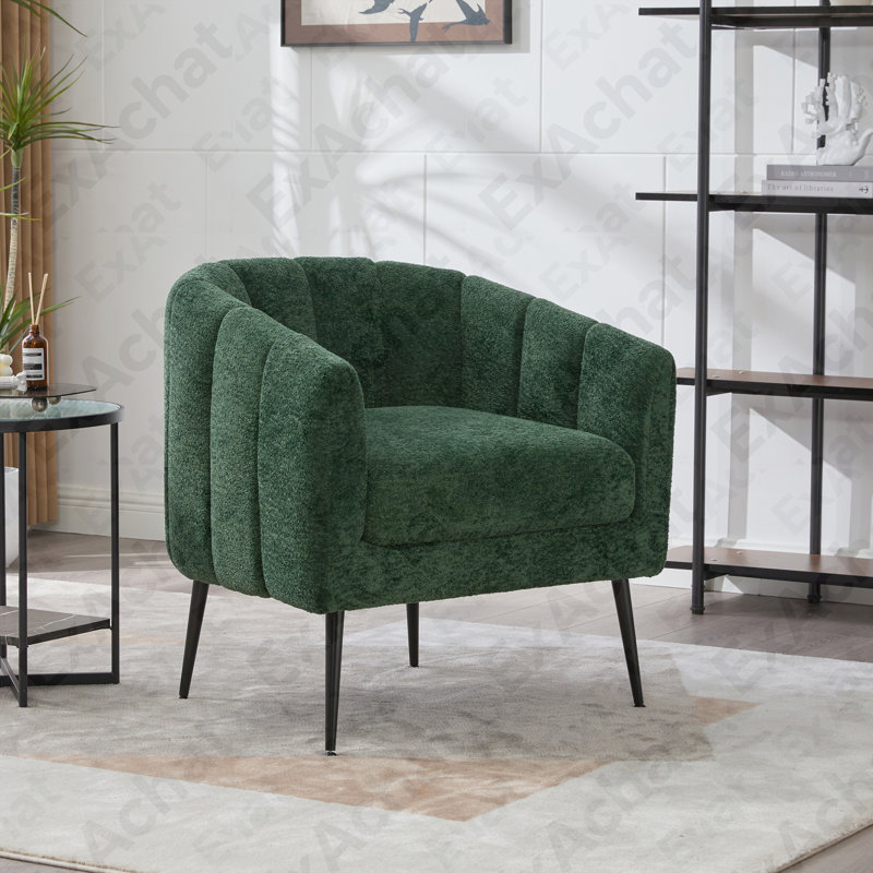 Fauteuil d'appoint en chenille avec pieds en métal, Vert
