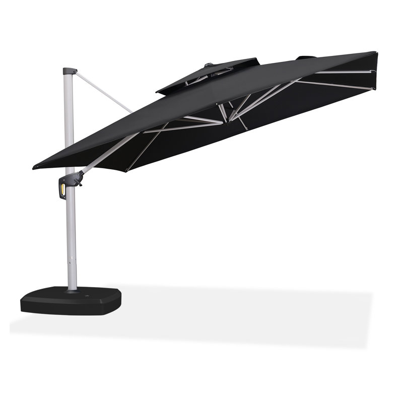 Parasol en porte-à-faux carré de 132 po avec base à roulettes, noir, Noir