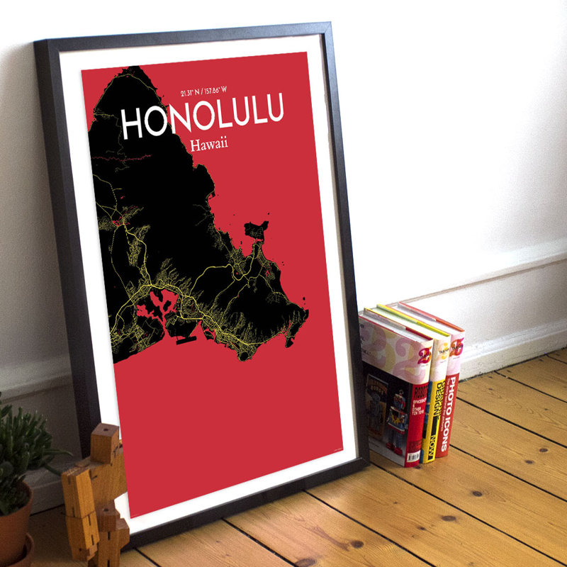Honolulu City Map - No Frame Print, 91.4cm H x 61cm W x 0.13cm D