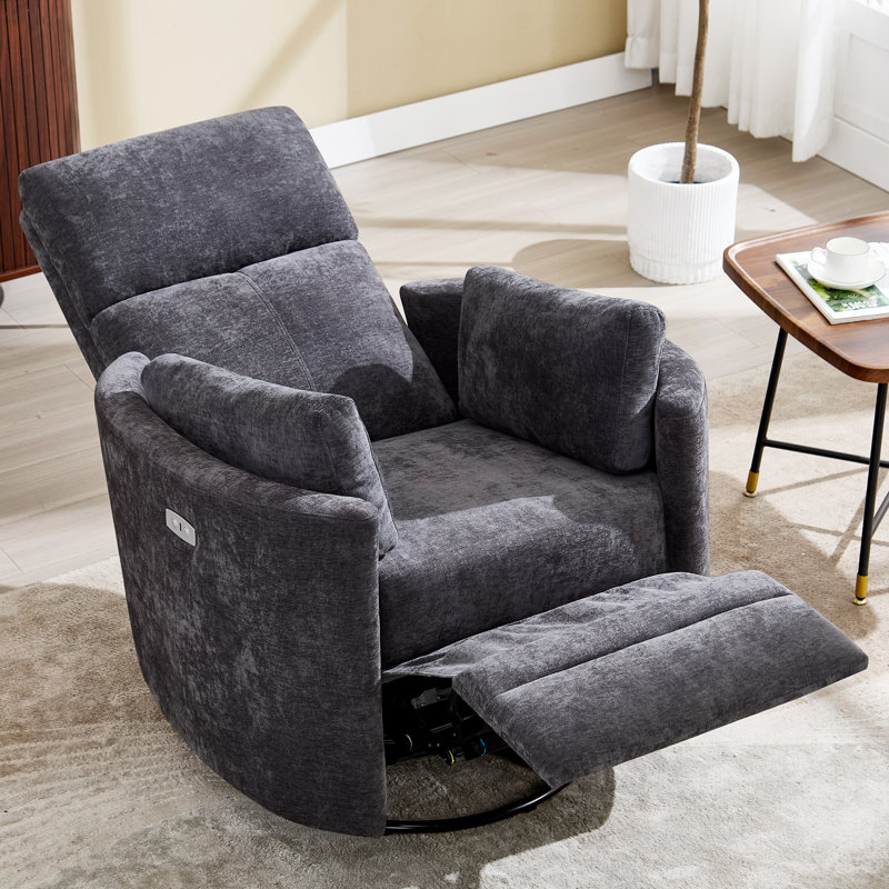Deluxe Swivel Rocker Power Recliner With Adjustable Pillow For Ultimate Comfort, Dark Gray