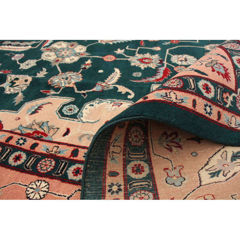 Tapis de la zone en laine bleu/beige 9 pi 1 po x 12 pi 6 po one-of-kind à la main-noué la 2010 Condrey