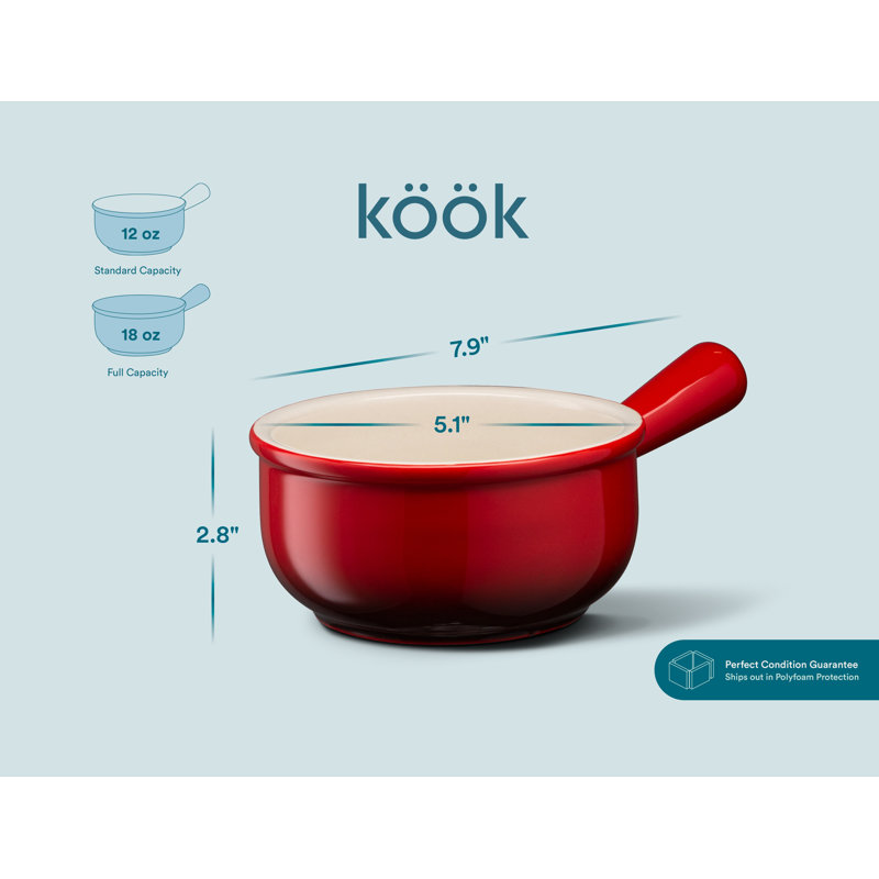 Red Ceramic French Onion Soup Crocks with Handles, Set of 4
