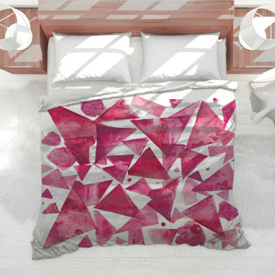 Édredon géométrique triangles roses