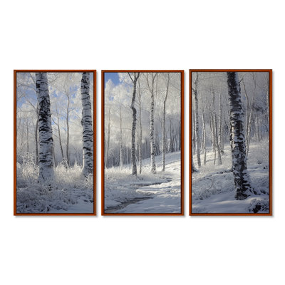 Hiver, bouleau, forêt, photo III, ensemble de salon d'art mural paysage d'hiver