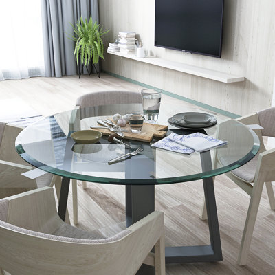 Isola Round Glass Table Top, 2/5" Thick Beveled Polished Edge