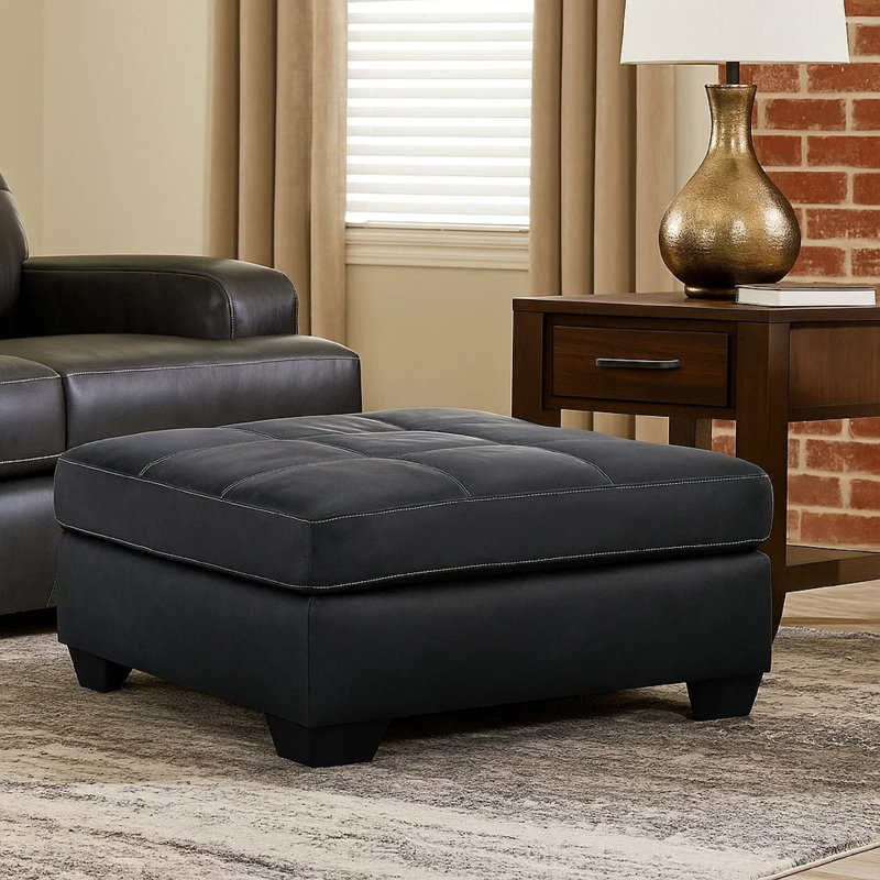 Repose-pieds surdimensionné Barl, coussin en similicuir moelleux, 36 pouces, Noir, noir, noir, noir