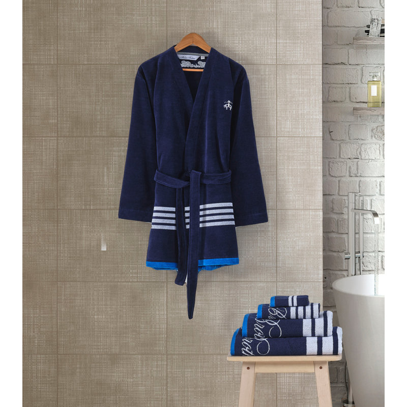 Peignoir 100% coton cheville, Bleu marine
