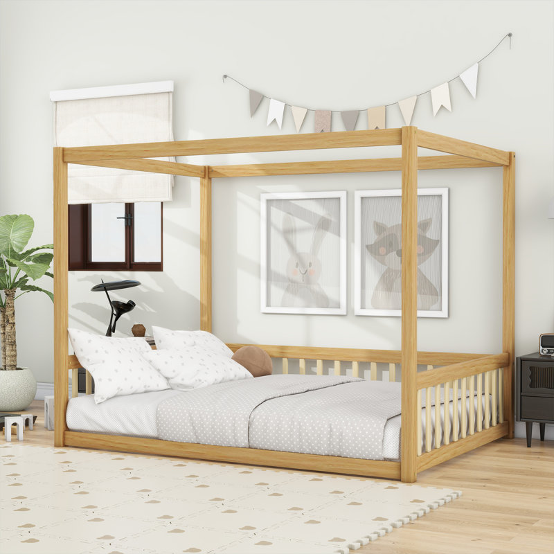 Bloomhouse Canopy Frame Floor Bed with Guardrails, Full, Natural
